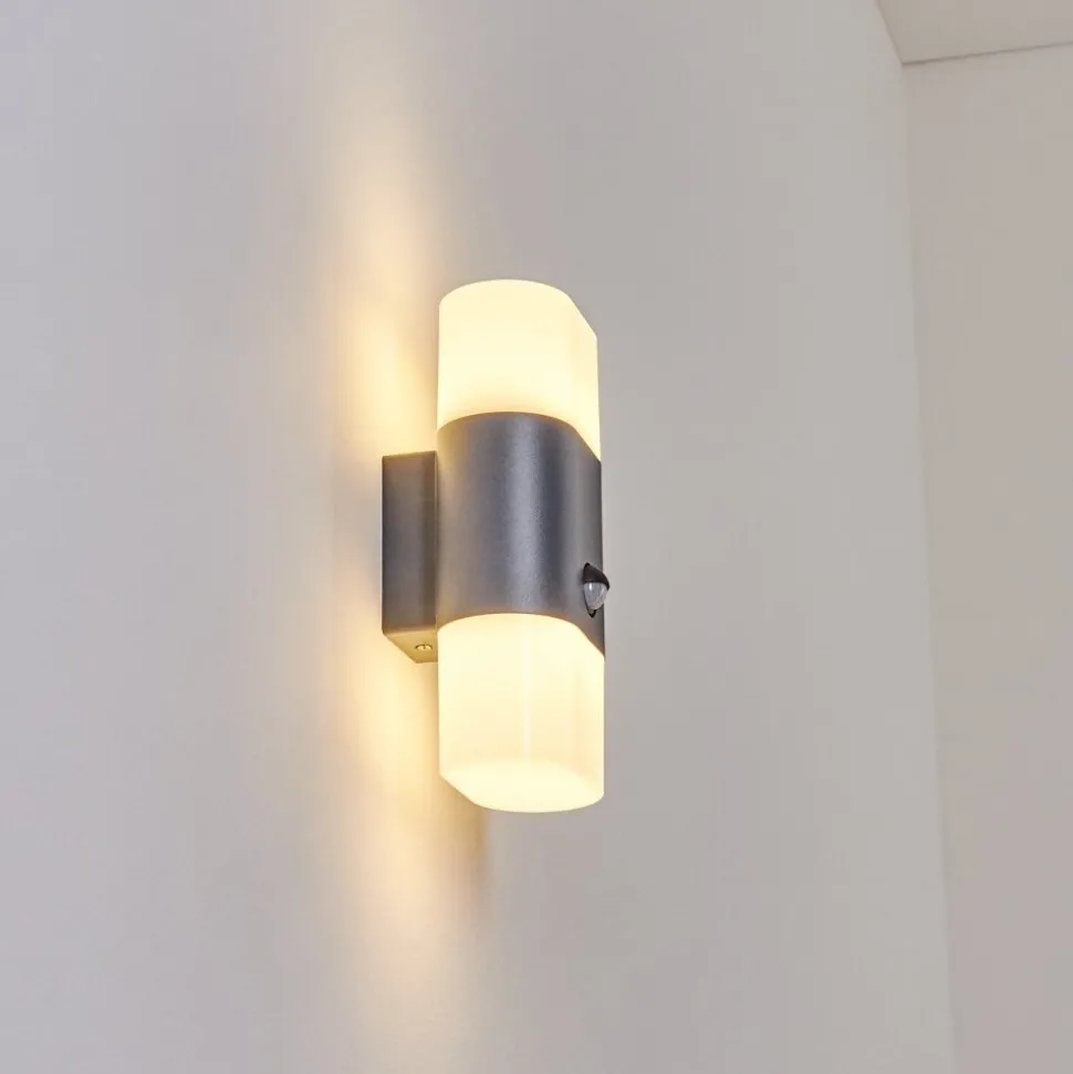 Applique Murale D'Exterieur Belerda Led Anthracite, 2 Lumieres, Detecteur De Mouvement