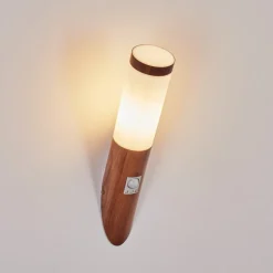 Applique Murale D'Exterieur Gaborone Brun, Couleur Bois, 1 Lumiere, Detecteur De Mouvement
