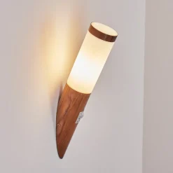 Applique Murale D'Exterieur Gaborone Brun, Couleur Bois, 1 Lumiere, Detecteur De Mouvement