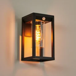 Applique Murale D'Exterieur Leset Noir, 1 Lumiere, Detecteur De Mouvement