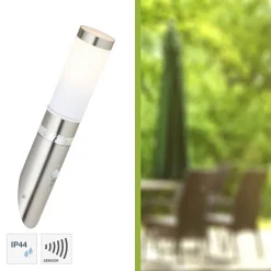 Applique Murale D'Exterieur Brilliant Bole Acier Inoxydable, 1 Lumiere, Detecteur De Mouvement