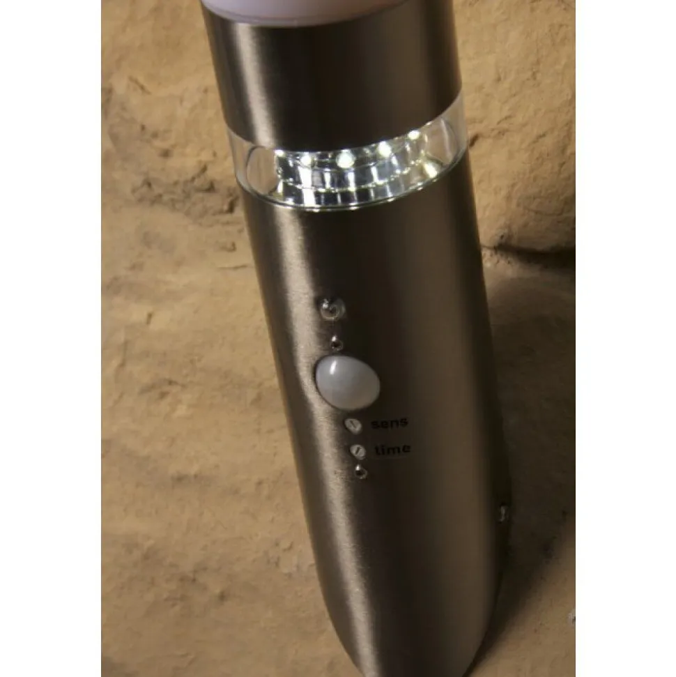 Applique Murale D'Exterieur Brilliant Bole Acier Inoxydable, 1 Lumiere, Detecteur De Mouvement