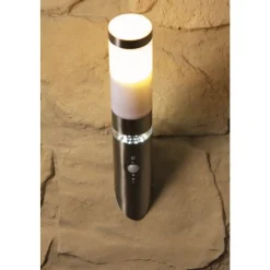 Applique Murale D'Exterieur Brilliant Bole Acier Inoxydable, 1 Lumiere, Detecteur De Mouvement