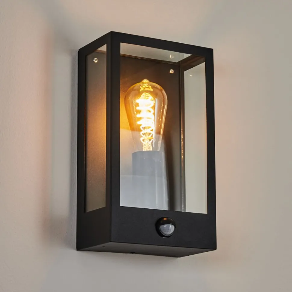 Applique Murale D'Exterieur Caudry Noir, 1 Lumiere, Detecteur De Mouvement