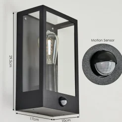 Applique Murale D'Exterieur Caudry Noir, 1 Lumiere, Detecteur De Mouvement
