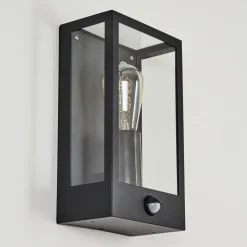 Applique Murale D'Exterieur Caudry Noir, 1 Lumiere, Detecteur De Mouvement