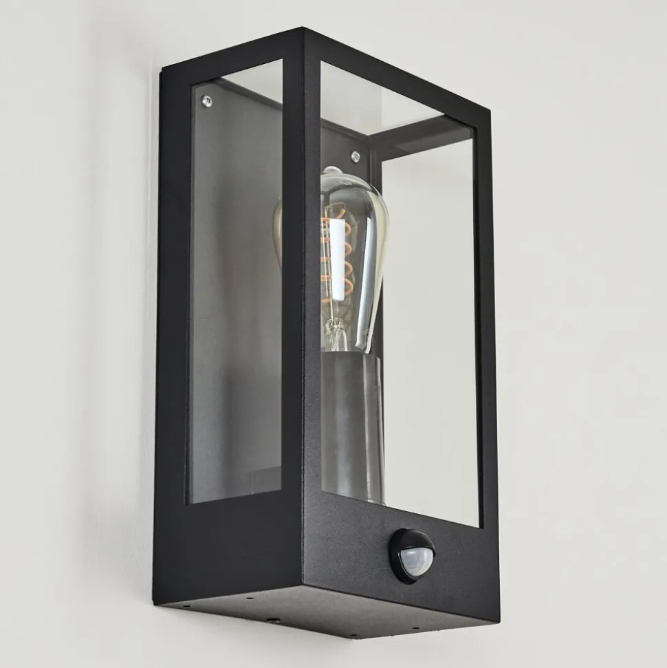 Applique Murale D'Exterieur Caudry Noir, 1 Lumiere, Detecteur De Mouvement