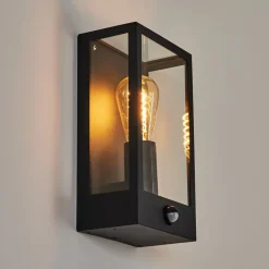 Applique Murale D'Exterieur Caudry Noir, 1 Lumiere, Detecteur De Mouvement