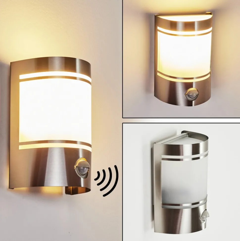 Applique Murale D'Exterieur Visnum Nickel Mat, Blanc, 1 Lumiere, Detecteur De Mouvement