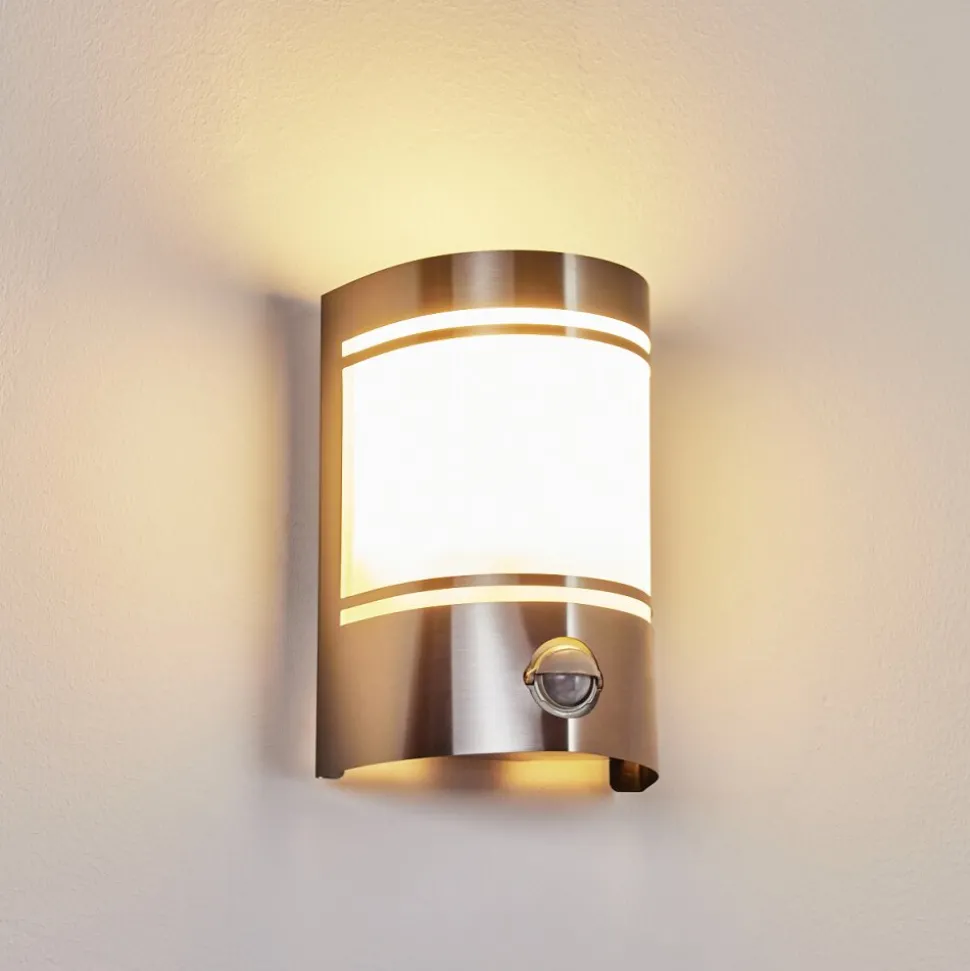 Applique Murale D'Exterieur Visnum Nickel Mat, Blanc, 1 Lumiere, Detecteur De Mouvement