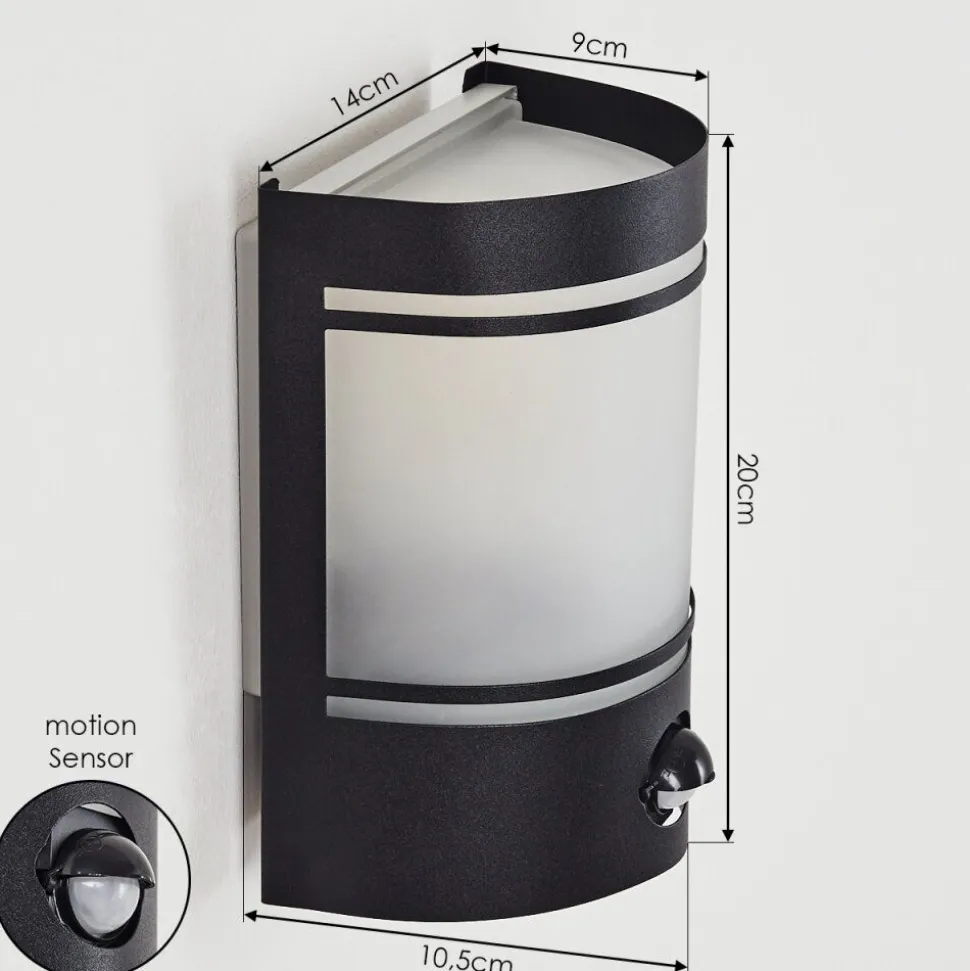 Applique Murale D'Exterieur Visnum Noir, Blanc, 1 Lumiere, Detecteur De Mouvement