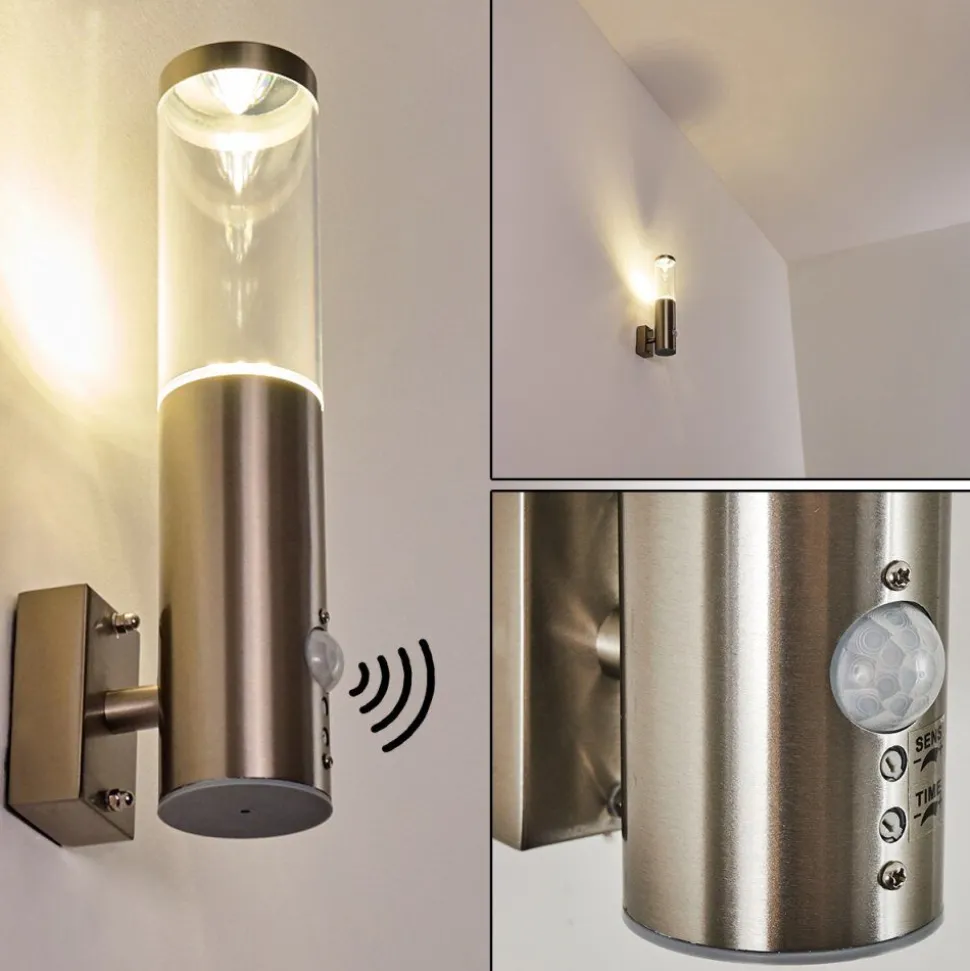 Applique Murale D'Exterieur Noreaz Led Acier Inoxydable, 1 Lumiere, Detecteur De Mouvement