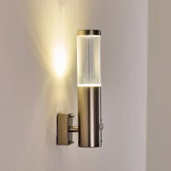 Applique Murale D'Exterieur Noreaz Led Acier Inoxydable, 1 Lumiere, Detecteur De Mouvement