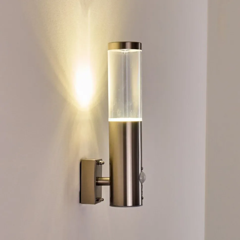 Applique Murale D'Exterieur Noreaz Led Acier Inoxydable, 1 Lumiere, Detecteur De Mouvement
