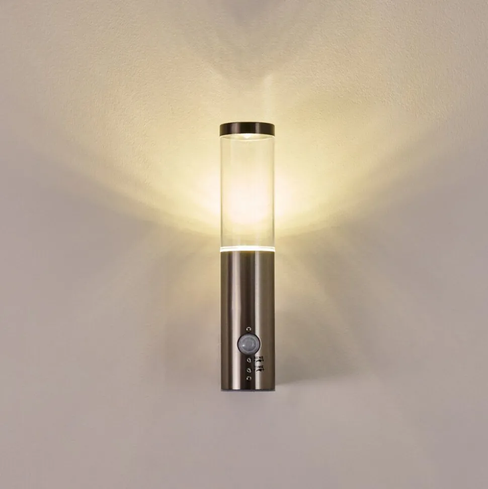 Applique Murale D'Exterieur Noreaz Led Acier Inoxydable, 1 Lumiere, Detecteur De Mouvement