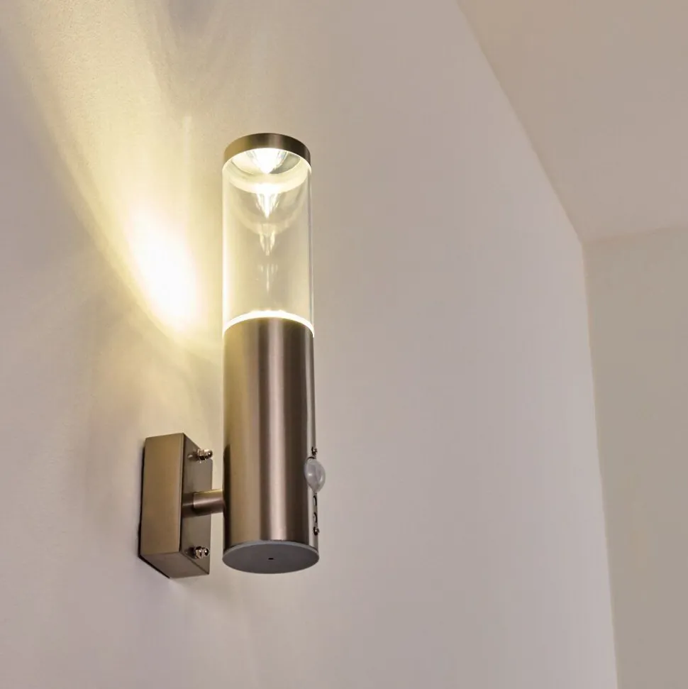 Applique Murale D'Exterieur Noreaz Led Acier Inoxydable, 1 Lumiere, Detecteur De Mouvement