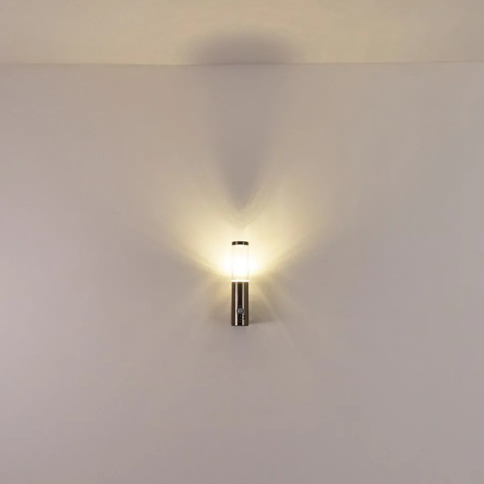 Applique Murale D'Exterieur Noreaz Led Acier Inoxydable, 1 Lumiere, Detecteur De Mouvement