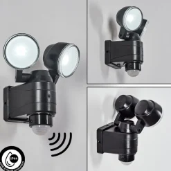 Applique Murale D'Exterieur Anyarhwi Led Noir, 2 Lumieres, Detecteur De Mouvement