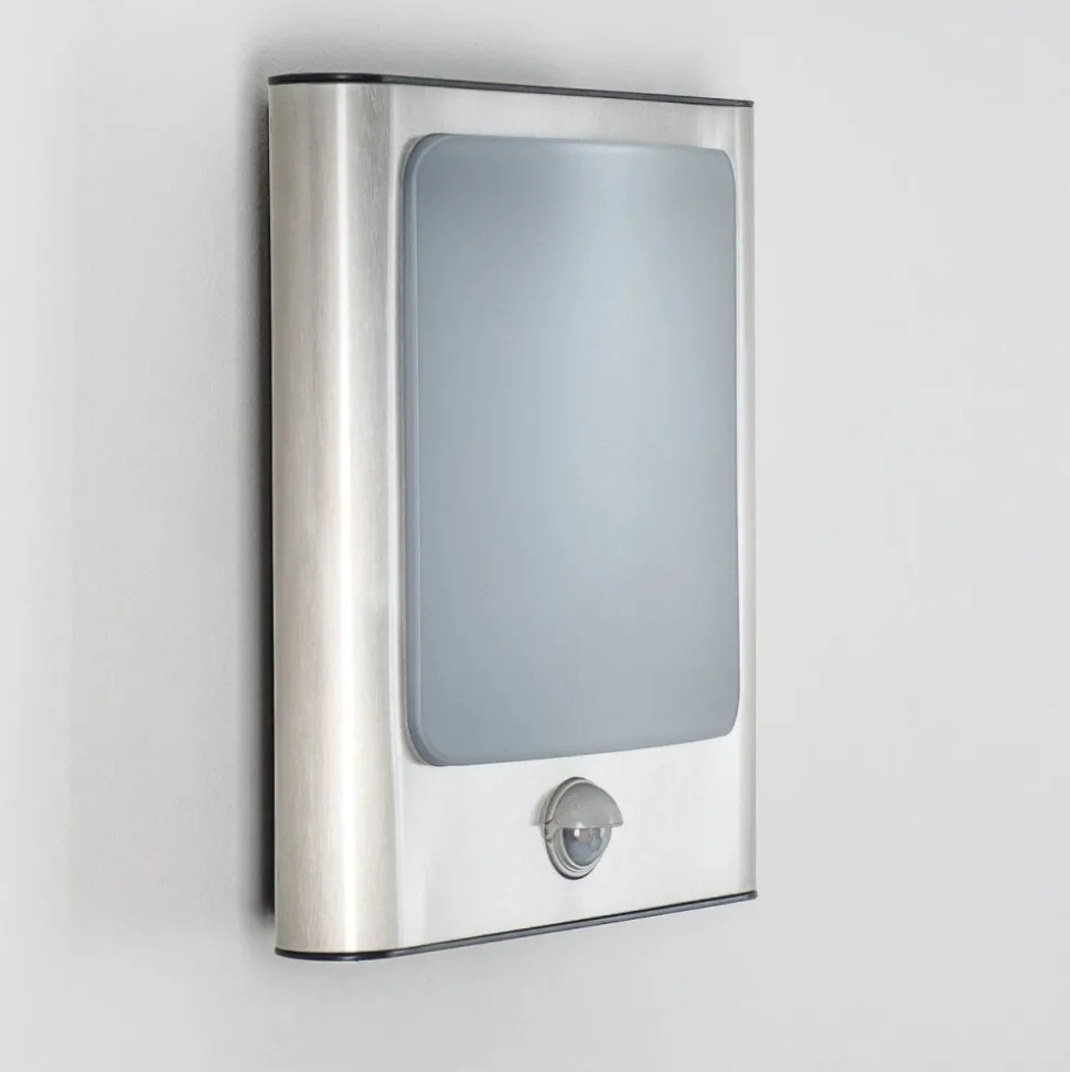 Applique Murale D'Exterieur Kimola Led Nickel Mat, 1 Lumiere, Detecteur De Mouvement