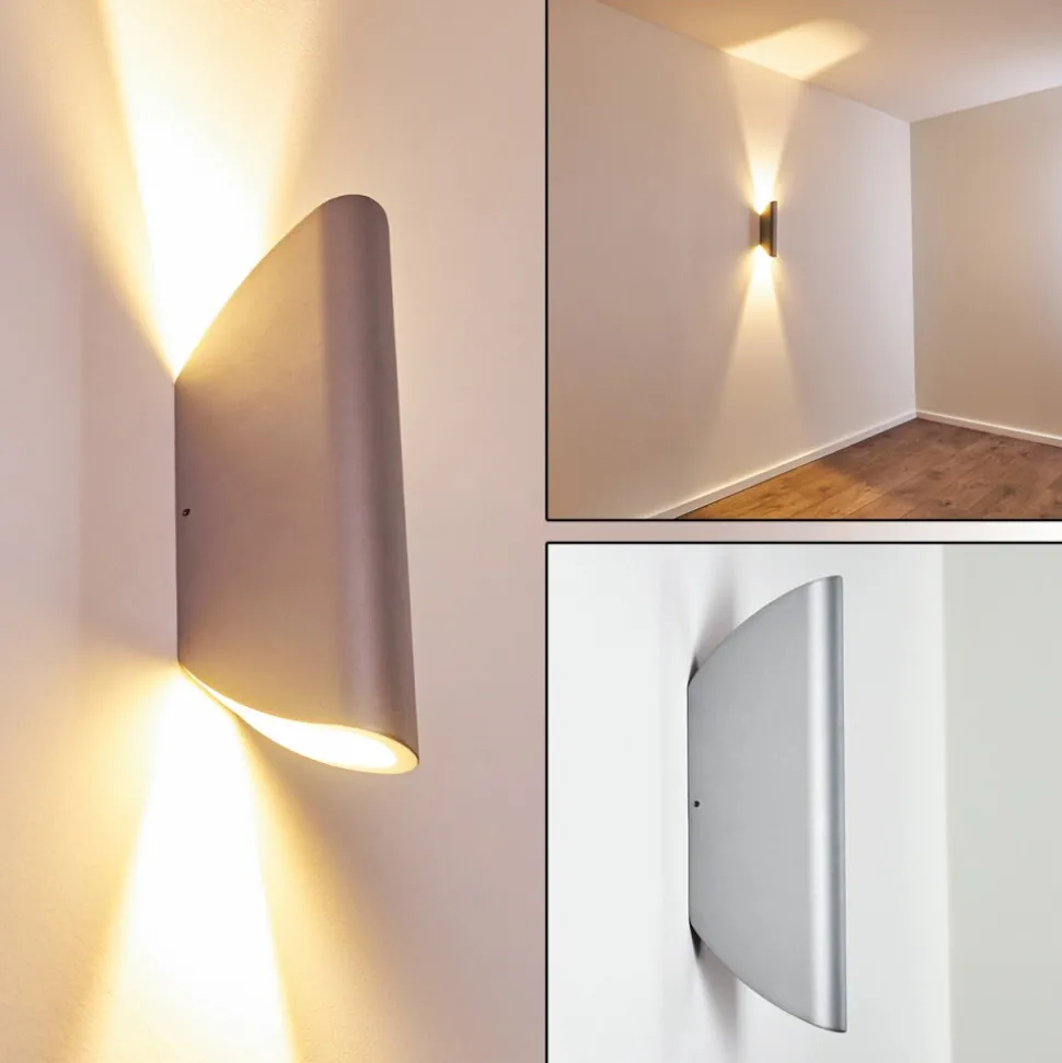 Applique Murale D'Exterieur Gatunga Led Argente, 2 Lumieres