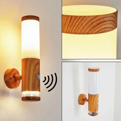 Applique Murale D'Exterieur Tenvik Led Brun, Couleur Bois, 2 Lumieres, Detecteur De Mouvement