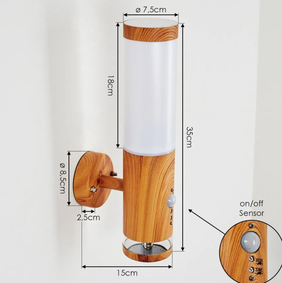 Applique Murale D'Exterieur Tenvik Led Brun, Couleur Bois, 2 Lumieres, Detecteur De Mouvement