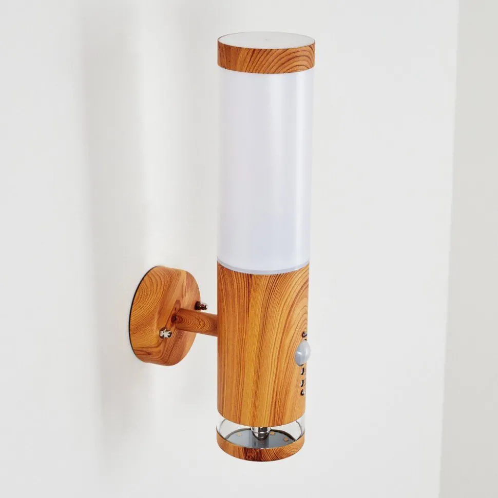 Applique Murale D'Exterieur Tenvik Led Brun, Couleur Bois, 2 Lumieres, Detecteur De Mouvement
