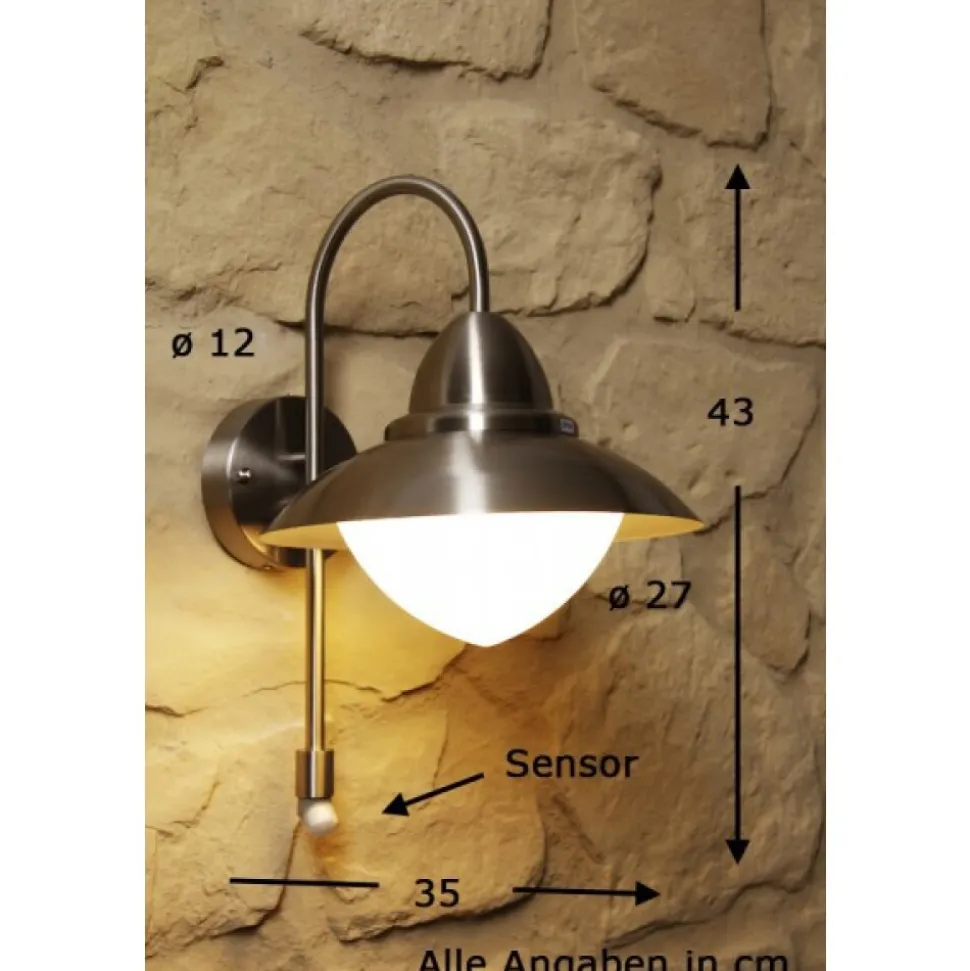 Applique Murale Eglo Sidney Acier Inoxydable, Detecteur De Mouvement