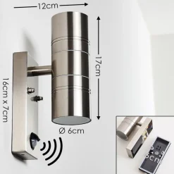 Applique Murale Froslev Led Chrome, 2 Lumieres, Detecteur De Mouvement