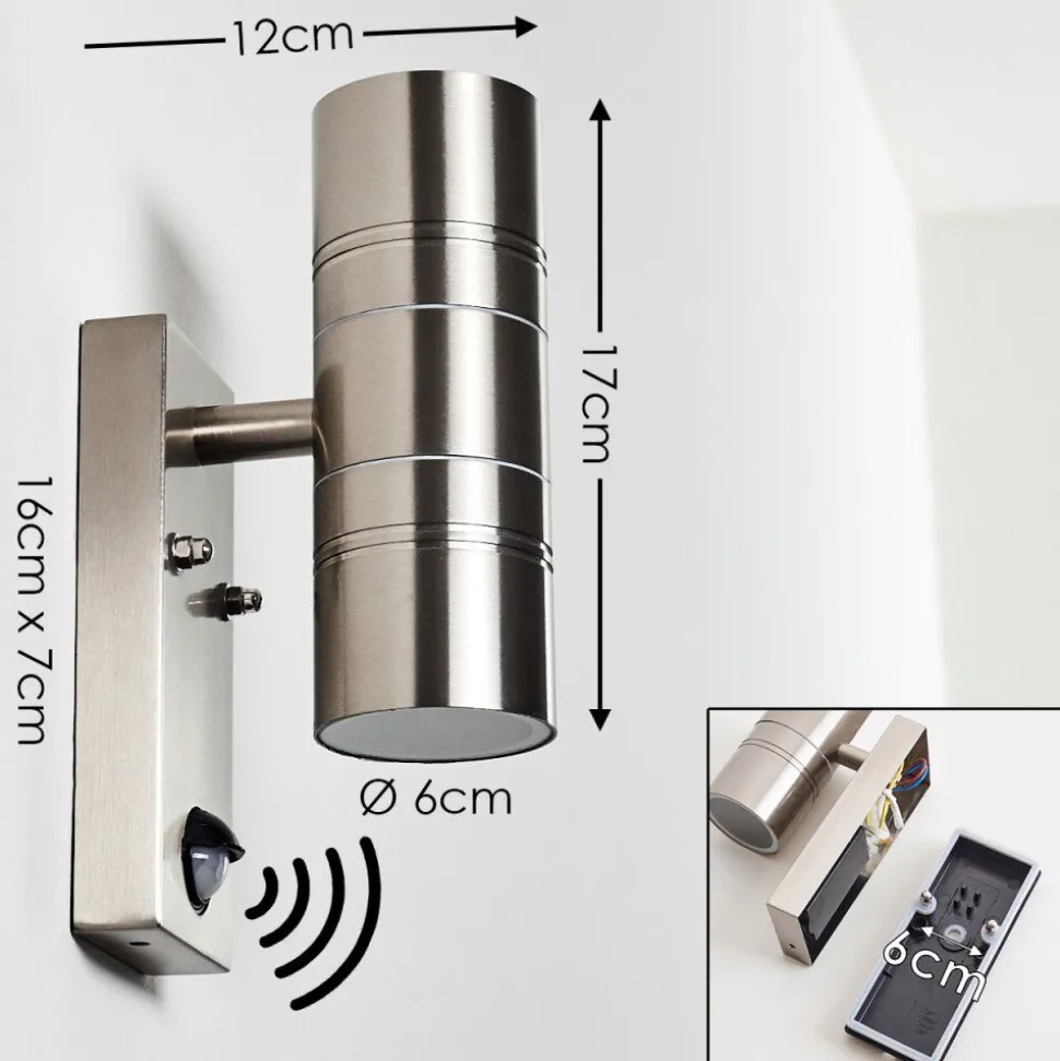 Applique Murale Froslev Led Chrome, 2 Lumieres, Detecteur De Mouvement