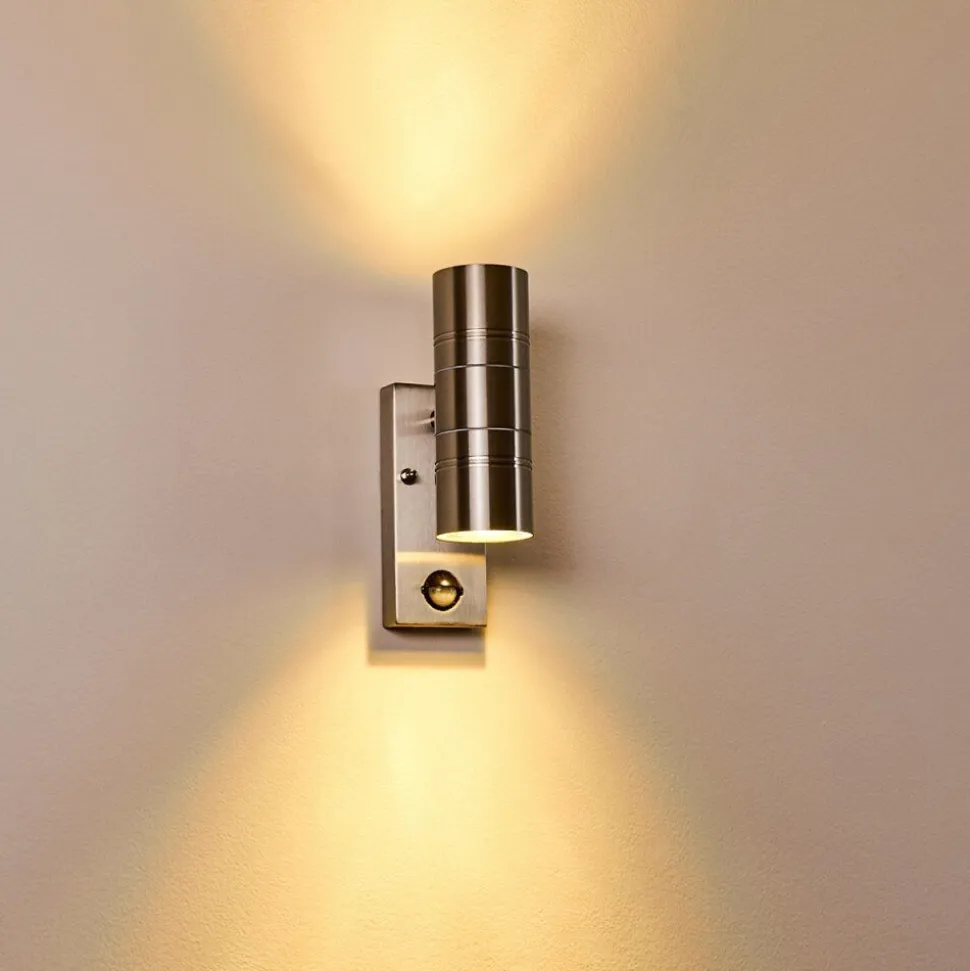 Applique Murale Froslev Led Chrome, 2 Lumieres, Detecteur De Mouvement