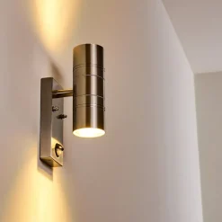 Applique Murale Froslev Led Chrome, 2 Lumieres, Detecteur De Mouvement