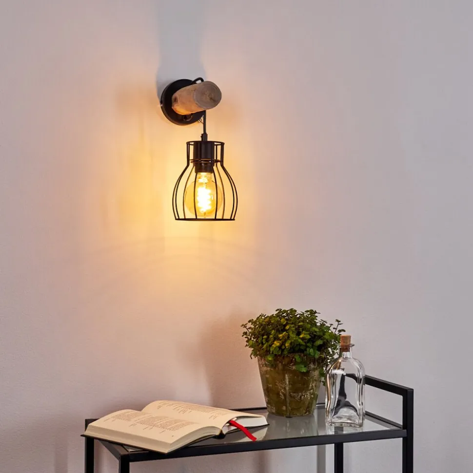 Applique Murale Gondo Bois Clair, Noir, 1 Lumiere