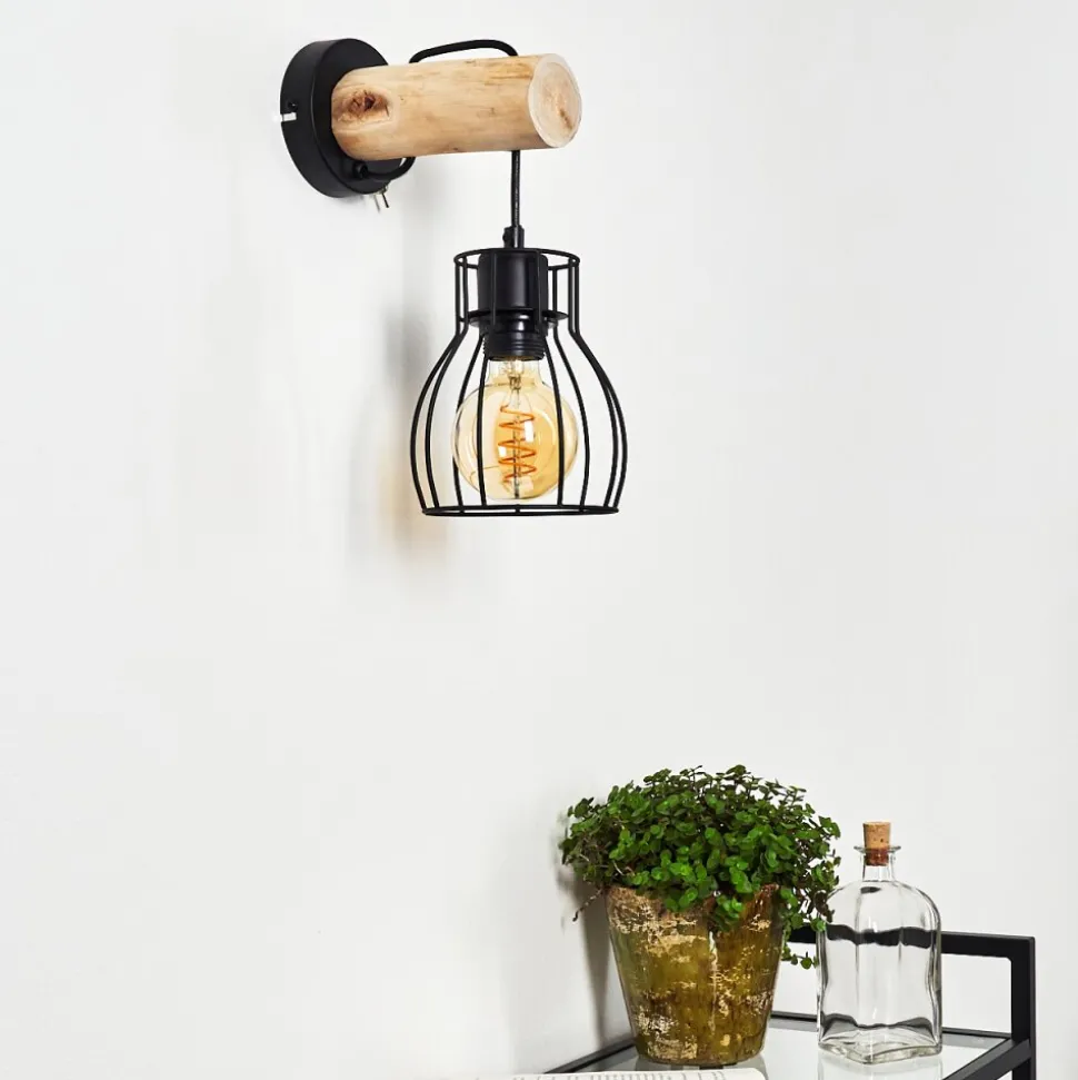 Applique Murale Gondo Bois Clair, Noir, 1 Lumiere