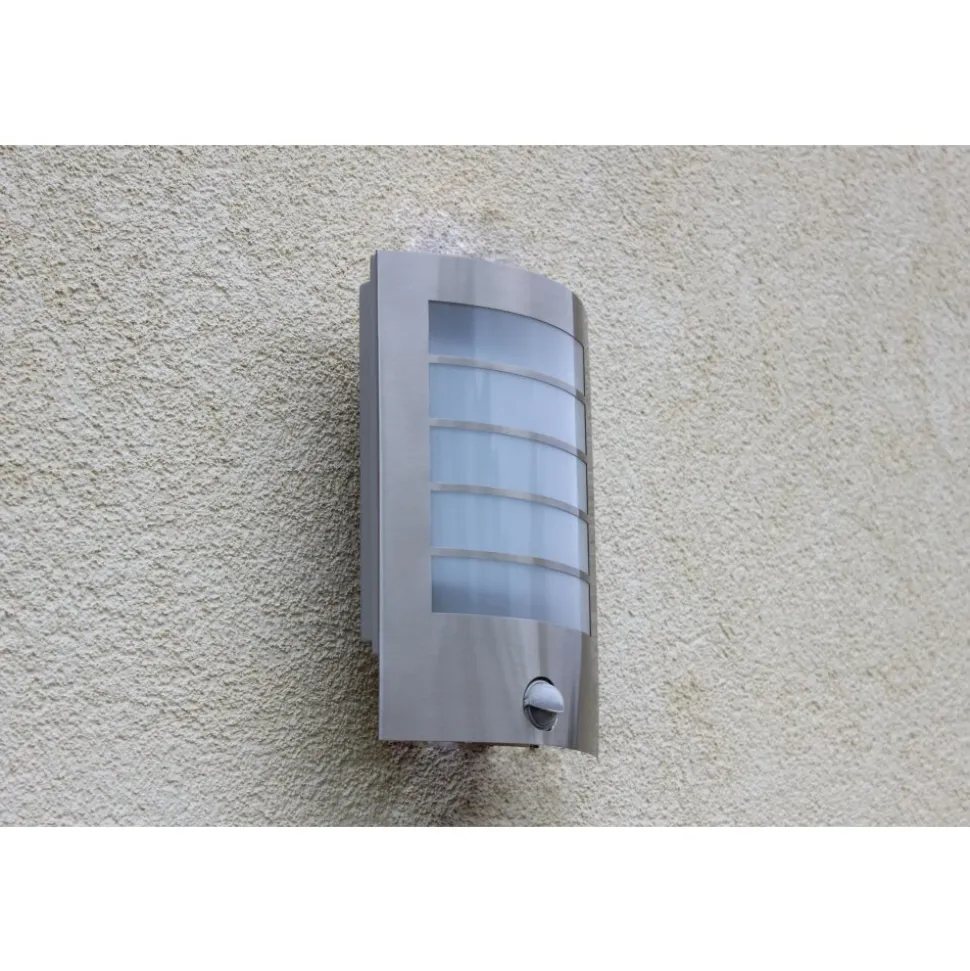 Applique Murale Lutec Slim Led Acier Inoxydable, 1 Lumiere, Detecteur De Mouvement