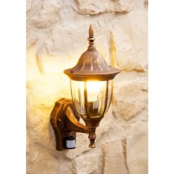 Applique Murale Ribadeo Avec Detecteur De Mouvement Brun Dore, 1 Lumiere, Detecteur De Mouvement