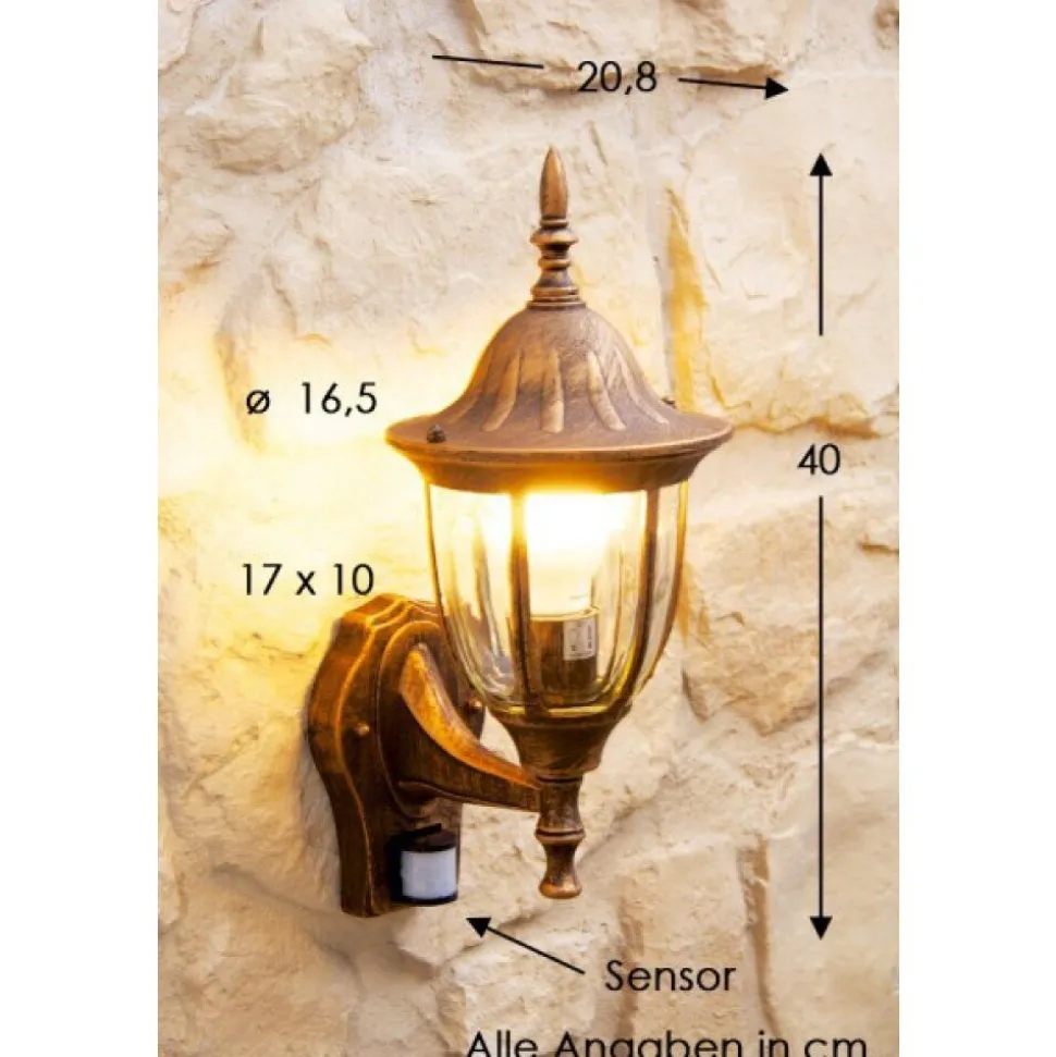 Applique Murale Ribadeo Avec Detecteur De Mouvement Brun Dore, 1 Lumiere, Detecteur De Mouvement