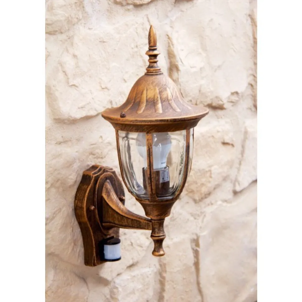 Applique Murale Ribadeo Avec Detecteur De Mouvement Brun Dore, 1 Lumiere, Detecteur De Mouvement