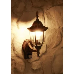Applique Murale Ribadeo Avec Detecteur De Mouvement Brun Dore, 1 Lumiere, Detecteur De Mouvement
