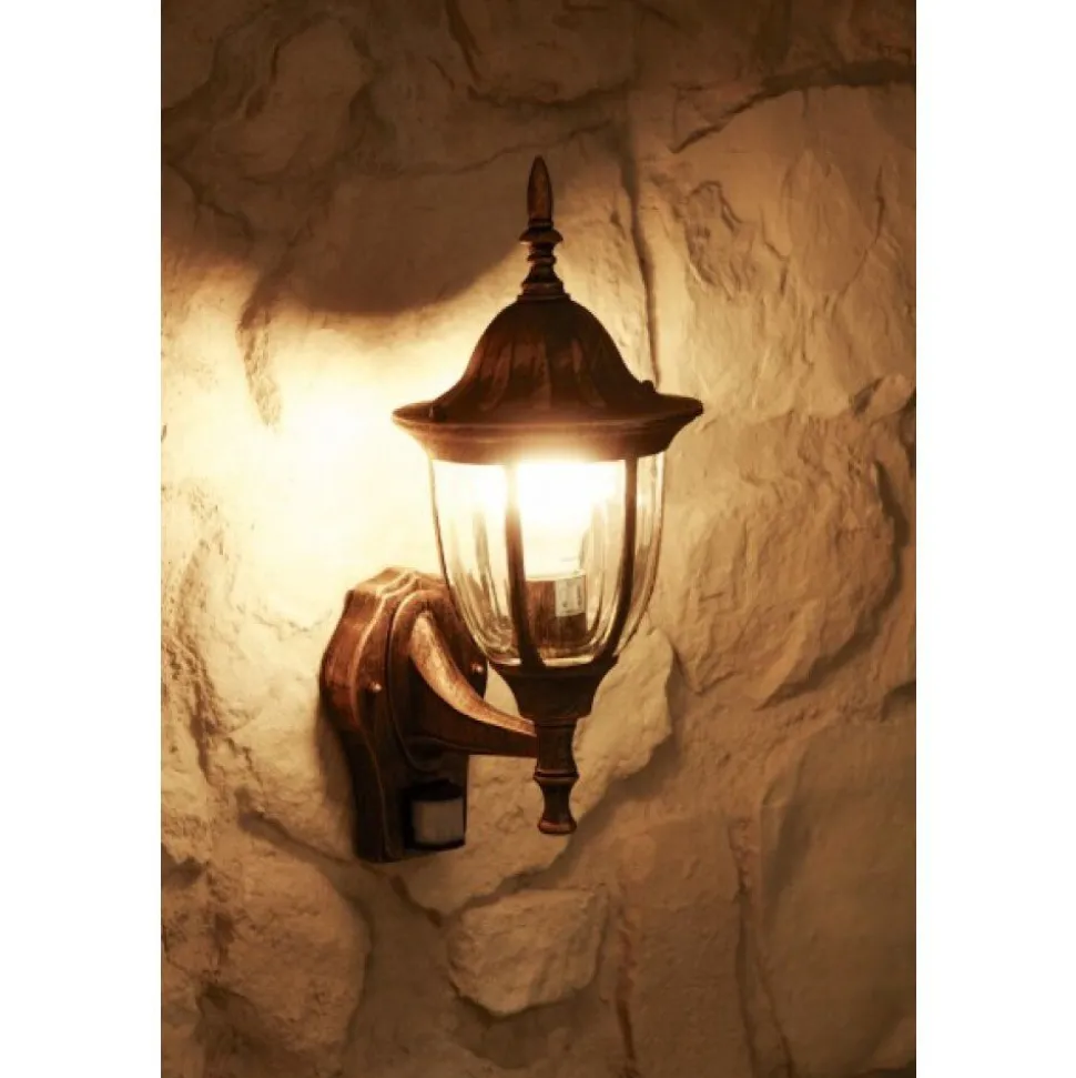 Applique Murale Ribadeo Avec Detecteur De Mouvement Brun Dore, 1 Lumiere, Detecteur De Mouvement