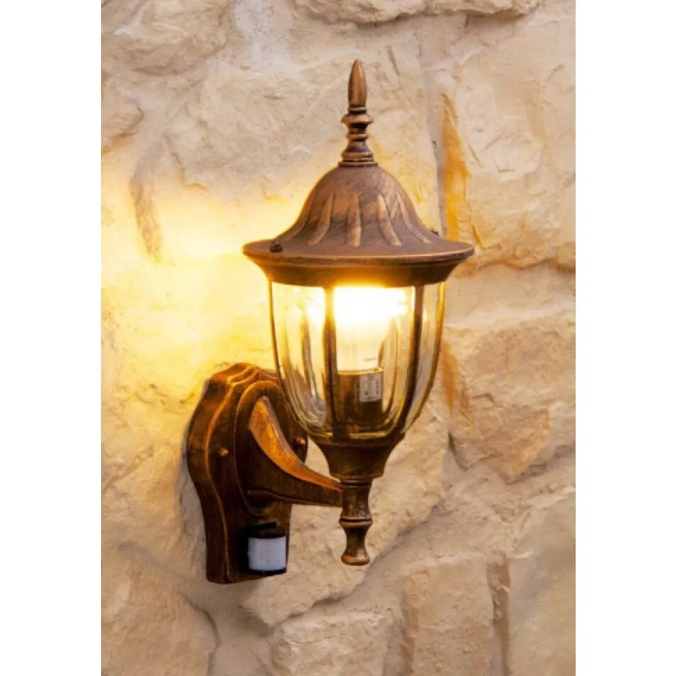 Applique Murale Ribadeo Avec Detecteur De Mouvement Brun Dore, 1 Lumiere, Detecteur De Mouvement