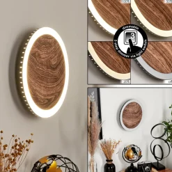 Applique Murale Rocha Led Brun, Couleur Bois, Noir, 1 Lumiere