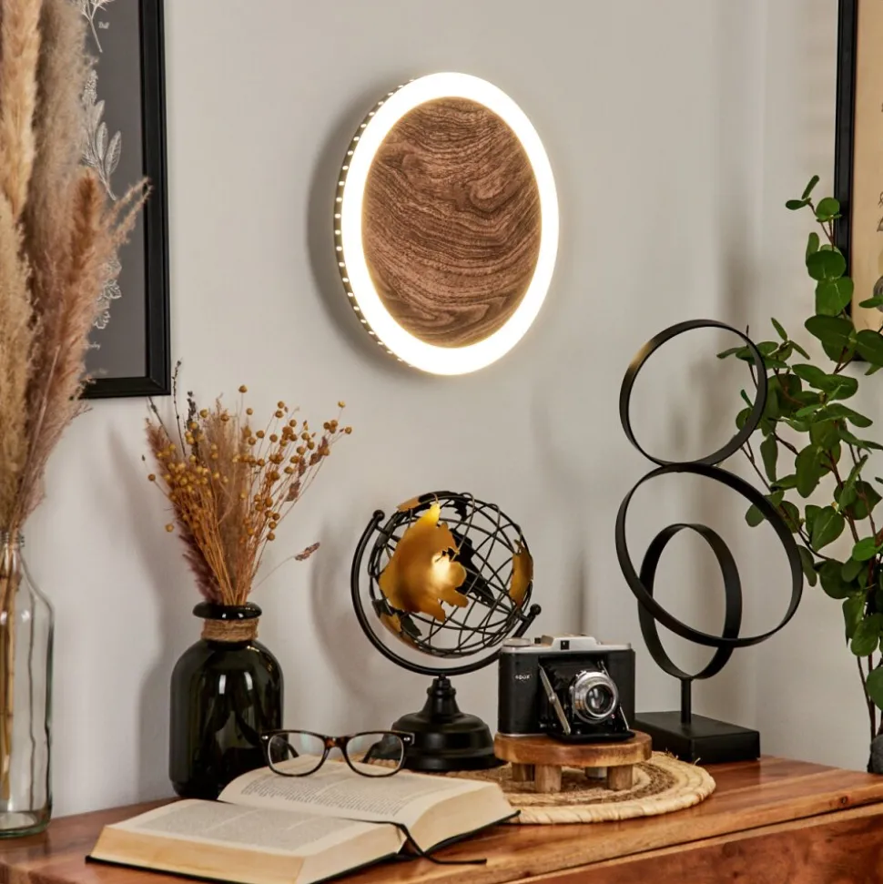 Applique Murale Rocha Led Brun, Couleur Bois, Noir, 1 Lumiere