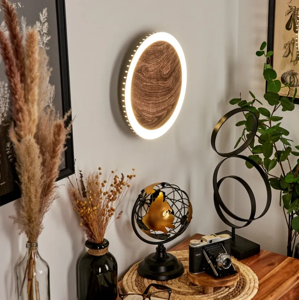Applique Murale Rocha Led Brun, Couleur Bois, Noir, 1 Lumiere