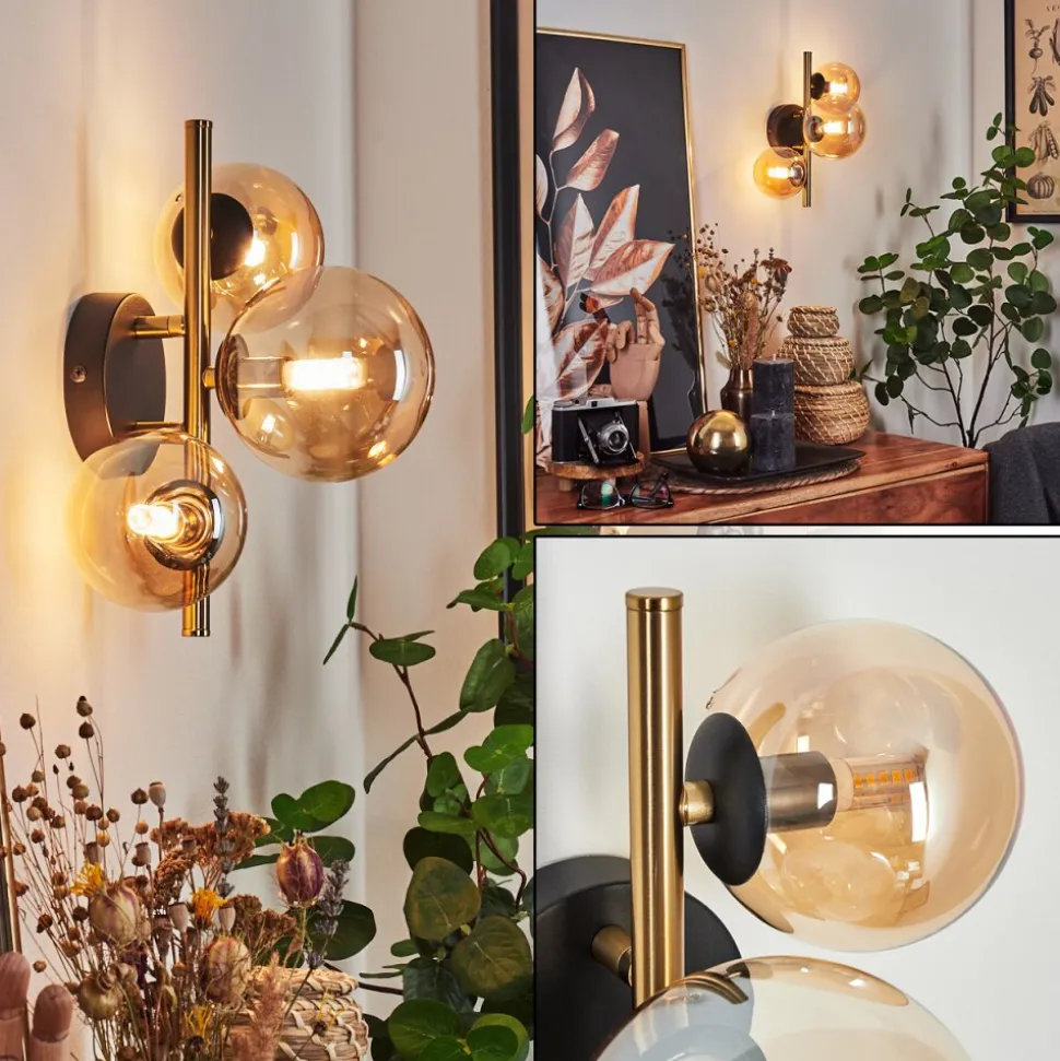 Applique Muralechehalis Led Laiton, Noir, 3 Lumieres