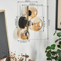 Applique Muralechehalis Led Laiton, Noir, 3 Lumieres