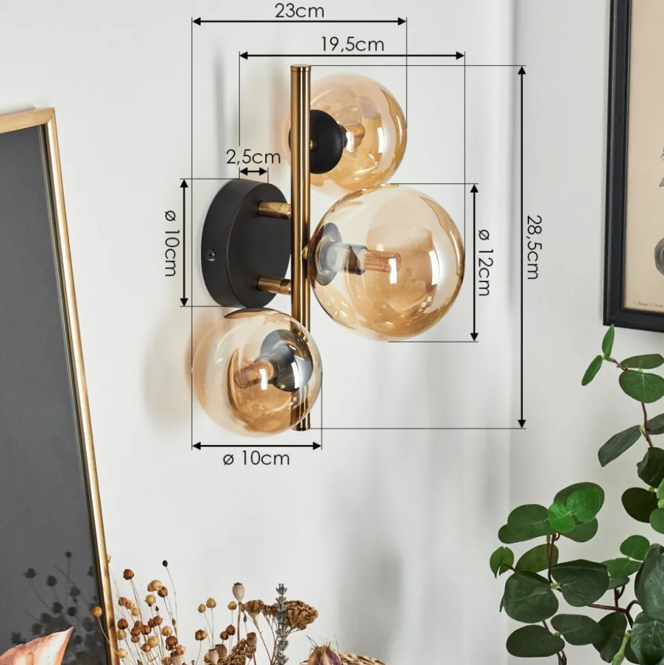 Applique Muralechehalis Led Laiton, Noir, 3 Lumieres