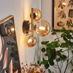 Applique Muralechehalis Led Laiton, Noir, 3 Lumieres