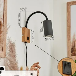 Applique Muralejavel Anthracite, Couleur Bois, 1 Lumiere