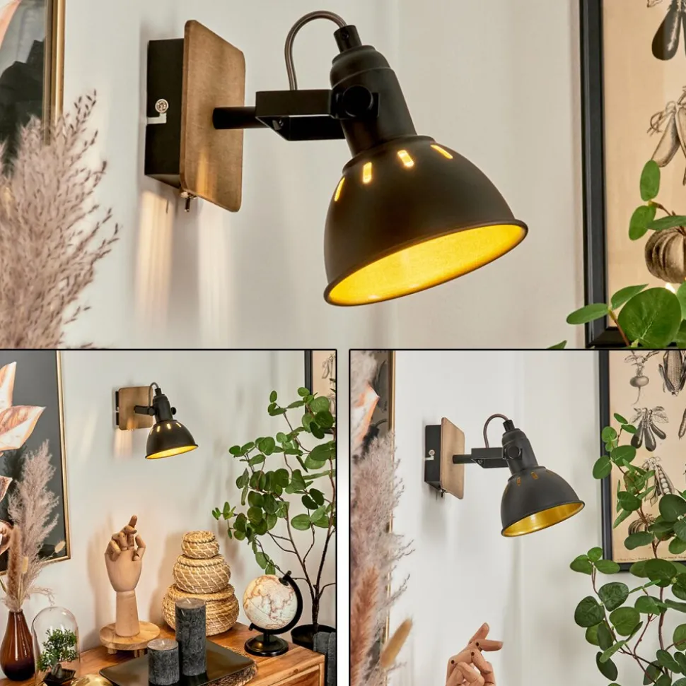 Applique Muraletina Chrome, Bois Fonce, Noir, 1 Lumiere